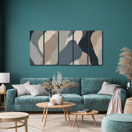 TABLEAU EN 5 PARTIES – VAGUES ABSTRAITES AUX TONS TERREUX - IMAGES FORMES ABSTRAITES - TABLEAUX