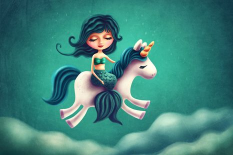 SAMOLEPÍCÍ TAPETA MALÁ MOŘSKÁ PANNA S JEDNOROŽCEM - SAMOLEPÍCÍ TAPETY - TAPETY