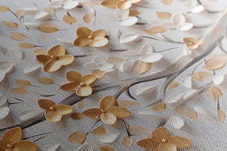 TABLEAU SUR TOILE – ARBRE AVEC FLEURS BLANC-DORÉ - TABLEAUX - 🔥 VENTE TOTALE