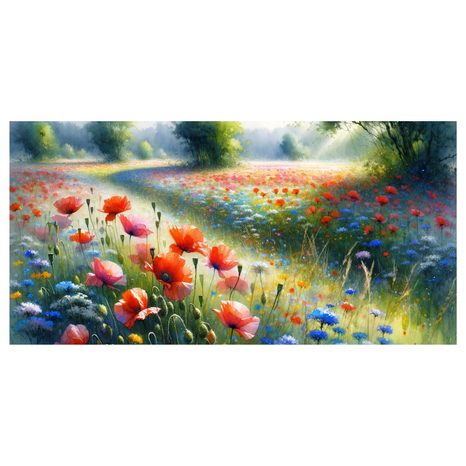 SLIKA CVETOČE POLJE POD POLETNIM NEBOM - SLIKE POLJA IN TRAVNIKI - SLIKE