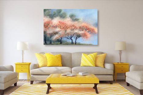 STAMPA SU TELA – ALBERI IN FIORE IN ACQUERELLO - QUADRI DI NATURA E PAESAGGIO - STAMPE E QUADRI