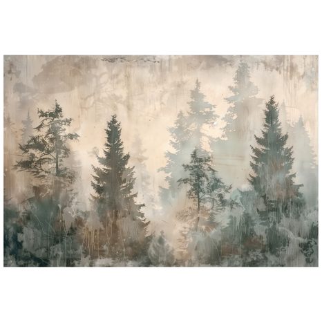 TAPET AUTOADEZIV CEAȚĂ DE PĂDURE ÎN TONURI PASTELATE - TAPET PĂDURE - TAPETURI