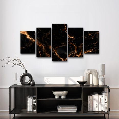 5-DÍLNÝ OBRAZ ZLATÉ ŽÍLY V TEMNOTĚ - MARBLE PICTURES - PICTURES