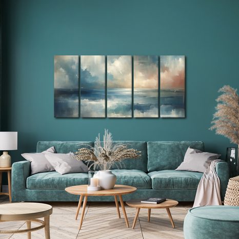 5-TEILIGES WANDBILD RUHIGES MEER IN PASTELLTÖNEN - ABSTRAKTE BILDER - BILDER