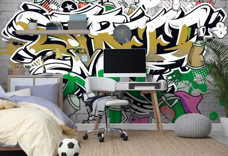 CARTA DA PARATI – SCRITTA STREET ART VERDE CON SPRAY - CARTA DA PARATI ARTE DI STRADA - CARTA DA PARATI