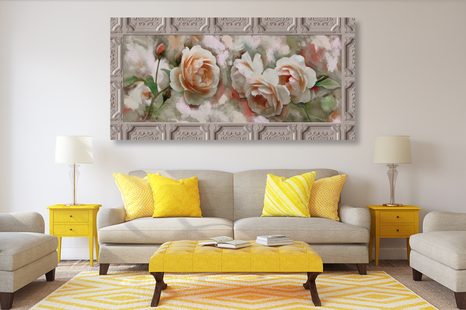 КАРТИНА НА ПЛАТНО – РОЗИ В ИСТОРИЧЕСКА РАМКА - КАРТИНИ С ЦВЕТЯ - КАРТИНИ