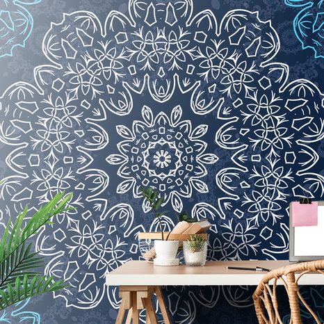 SELF ADHESIVE WALLPAPER BLUE MANDALA WITH AN ABSTRACT PATTERN - SELF-ADHESIVE WALLPAPERS - WALLPAPERS