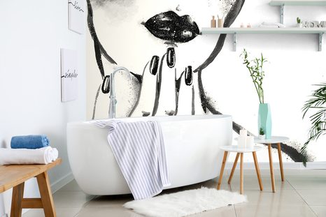 CARTA DA PARATI – RITRATTO ACQUERELLO BIANCO E NERO DI DONNA - CARTA DA PARATI BIANCO E NERO - CARTA DA PARATI