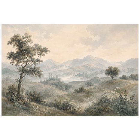 ZELFKLEVEND FOTOBEHANG VINTAGE BERGLANDSCHAP IN BEIGETINTEN - FOTOBEHANG BERGEN - FOTOBEHANG