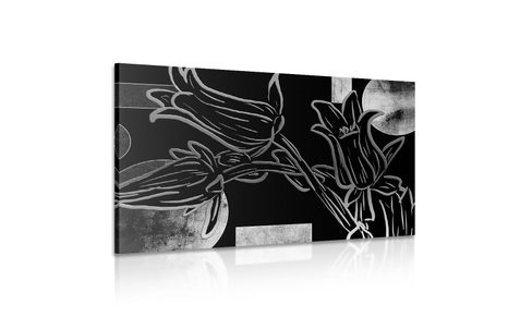 OBRAZ ETNO KVĚTY V ČERNOBÍLÉM PROVEDENÍ - ČERNOBÍLÉ OBRAZY - OBRAZY