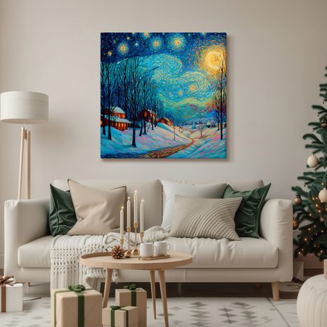 VÁNOČNÍ OBRAZ SVÁTEČNÍ NOČNÍ KRAJINA - VÁNOČNÍ A ZIMNÍ OBRAZY - OBRAZY