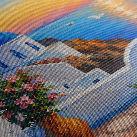 TABLEAU SUR TOILE – CÔTE GRECQUE AU COUCHER DU SOLEIL - TABLEAUX LEVER ET COUCHER DE SOLEIL - TABLEAUX