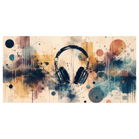 WANDBILD KOPFHÖRER UND ABSTRAKTER KLANG - MUSIKBILDER - BILDER
