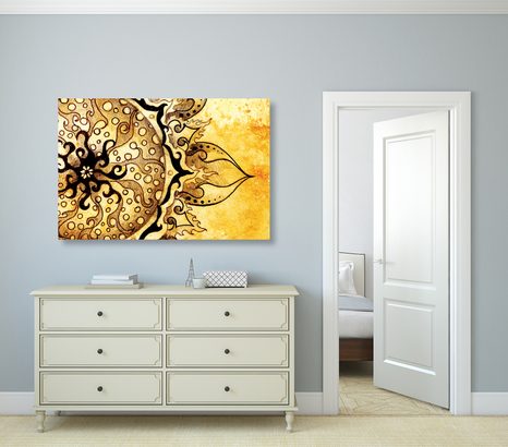 КАРТИНА НА ПЛАТНО – МАНДАЛА С ВИНТИДЖ НОТКА - ФЪН ШУЙ КАРТИНИ - КАРТИНИ