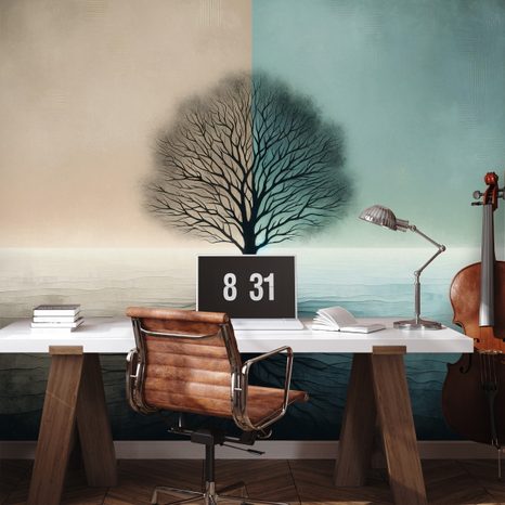 SAMOLEPÍCÍ TAPETA STROM ŽIVOTA V MODRO-BÉŽOVÉM KONTRASTU - ΤΑΠΕΤΣΑΡΊΕΣ - 🔥 ΣΥΝΟΛΙΚΉ ΠΏΛΗΣΗ🔥