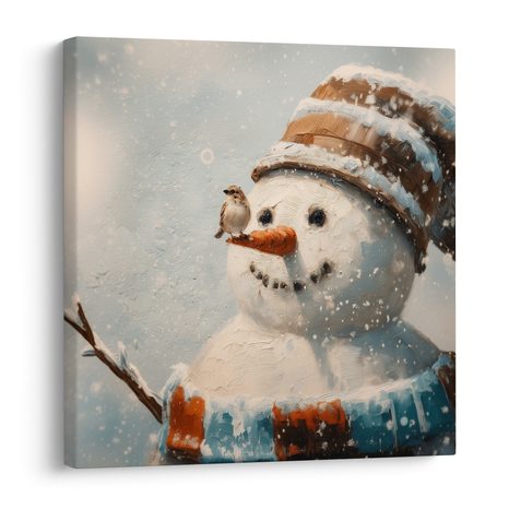 WEIHNACHTLICHES WANDBILD SCHNEEMANN UND FREUND SPATZ - WEIHNACHTS- UND WINTERBILDER - BILDER