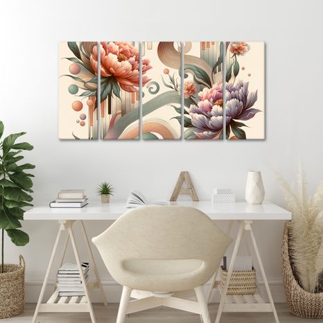 5-DÍLNÝ OBRAZ UMĚLECKÉ KŘIVKY A KVĚTY - PICTURES FLOWERS - PICTURES