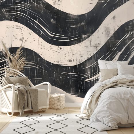 FOTOTAPET AUTOADEZIV VALURI ABSTRACTE ALB-NEGRU - TAPET ABSTRACT - TAPETURI