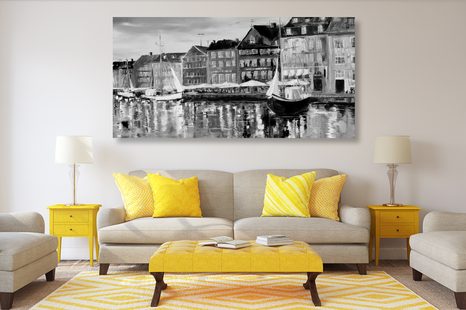 OBRAZ OLEJOMALBA BENÁTKY V ČERNOBÍLÉM PROVEDENÍ - ČERNOBÍLÉ OBRAZY - OBRAZY