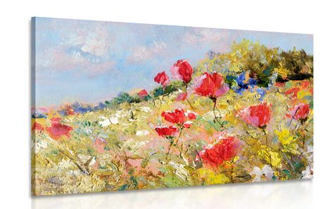 QUADRO PAPAVERI DIPINTI SU UN PRATO - QUADRI DI FIORI - QUADRI