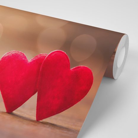 FOTOTAPETE ROTE HERZEN AUF HOLZ - TAPETEN NACH MOTIV - TAPETEN