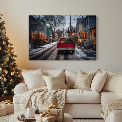 OBRAZ VÁNOČNÍ CESTA V ČERVENÉM AUTĚ - VÁNOČNÍ A ZIMNÍ OBRAZY - OBRAZY