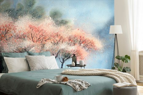 TAPETE BLÜHENDE BÄUME IN AQUARELL - TAPETEN - 🔥 TOTALAUSVERKAUF