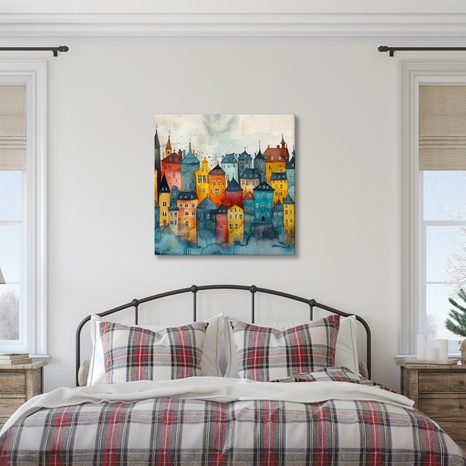 SLIKA BAJKOVITI GRADSKI KRAJOLIK - ŠARENE KUĆE - SLIKE