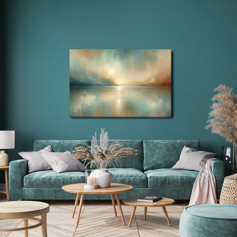 WANDBILD RUHIGER SEE BEI SONNENUNTERGANG - BILDER SEEN - BILDER