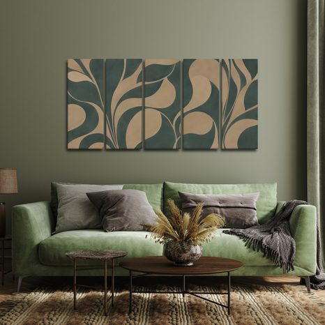 5-TEILIGES WANDBILD ABSTRAKTE BLÄTTER IN BEIGE - WANDBILDER ABSTRAKTE FORMEN - BILDER