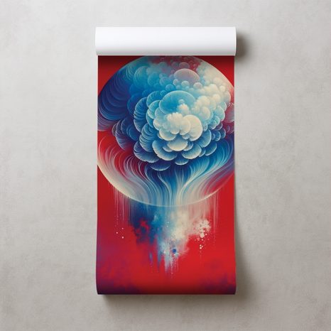 TAPETE ABSTRAKTE BLAU-ROTE QUALLE - TAPETEN MEERESTIERE - TAPETEN