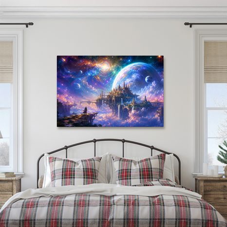 OBRAZ FANTASTICKÉ MESTO MEDZI PLANÉTAMI - OBRAZY GALAXIA - OBRAZY