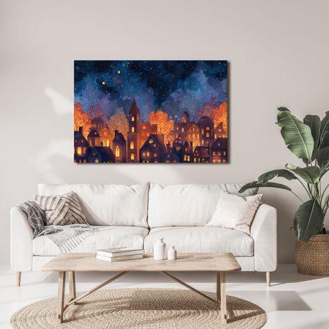 OBRAZ KOUZLO VÁNOČNÍ VESNICE - BAREVNÉ DOMY - OBRAZY