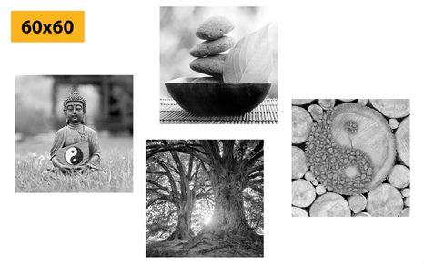 SET OBRAZŮ V ČERNOBÍLÉM STYLU FENG SHUI - SESTAVY OBRAZŮ - OBRAZY