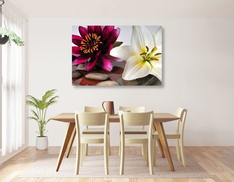 OBRAZ KVETY V MISKE SO ZEN KAMEŇMI - OBRAZY KVETOV - OBRAZY