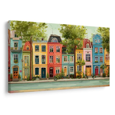 WANDBILD BUNTE HÄUSER MIT ALLEE - BUNTE HÄUSER - BILDER