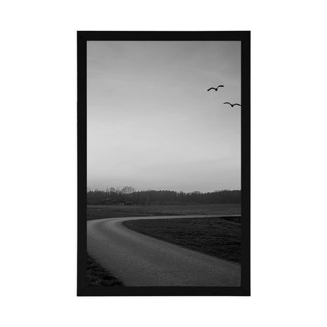 PLAKÁT OKOUZLUJÍCÍ ZÁPAD SLUNCE V ČERNOBÍLÉM PROVEDENÍ - ČERNOBÍLÉ - PLAKÁTY