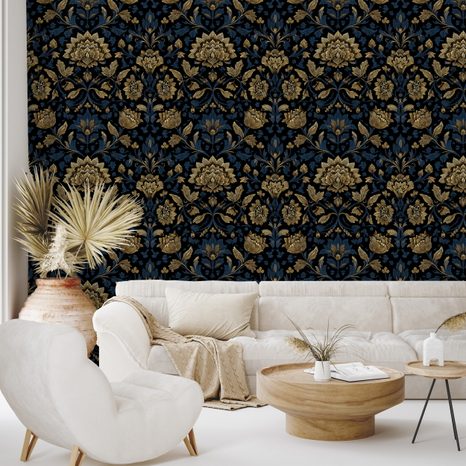 SAMOLEPÍCÍ TAPETA ZLATÉ KVĚTY NA TMAVÉM POZADÍ - VZOROVANÉ TAPETY - TAPETY