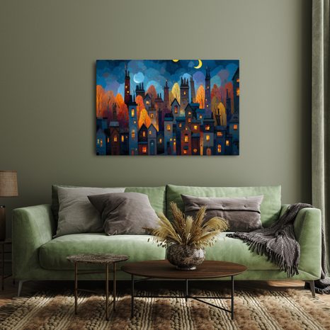 OBRAZ KOUZLO VÁNOČNÍ NOCI - BAREVNÉ DOMY - OBRAZY