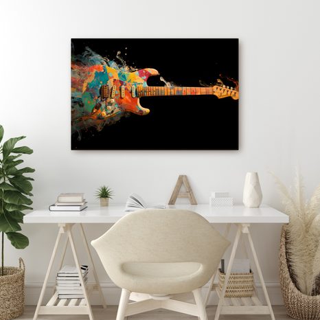 WANDBILD GITARRE IM BUNTEN WIRBEL - MUSIKBILDER - BILDER