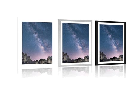 PLAKÁT S PASPARTOU HVĚZDNÁ OBLOHA NAD SKALAMI - PLAKÁTY - TOTÁLNÍ VÝPRODEJ 🔥