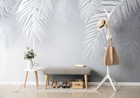 TAPETE TROCKENE GRAUE PALMENBLÄTTER - TAPETEN BLÄTTER - TAPETEN