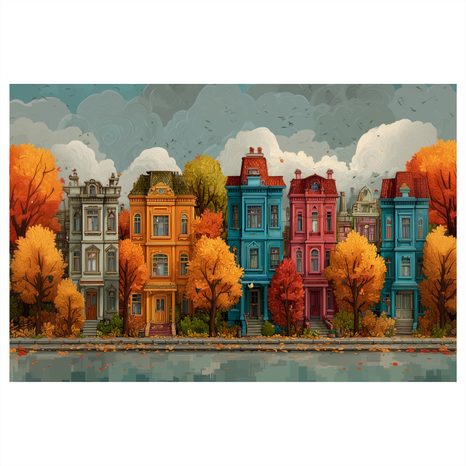 WANDBILD HERBSTLICHE BUNTE HAUSFASSADEN - BUNTE HÄUSER - BILDER