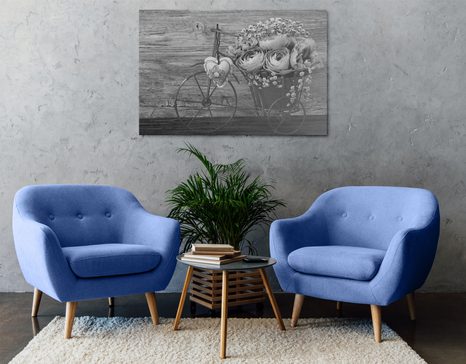 КАРТИНА НА ПЛАТНО – ЧЕРНО-БЕЛИ ЦВЕТЯ ВЪВ ВИНТИДЖ ВАЗА - ЧЕРНО-БЕЛИ КАРТИНИ - КАРТИНИ