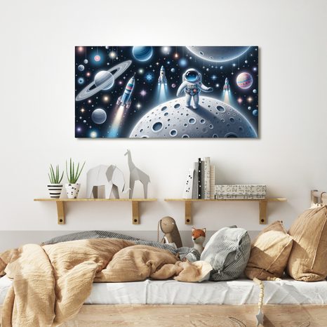 WANDBILD KOSMONAUT ZWISCHEN PLANETEN - KINDERBILDER WELTRAUM - BILDER