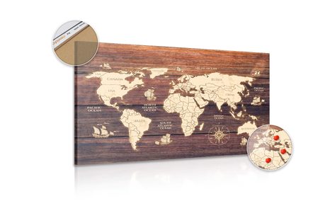 OBRAZ NA KORKU MAPA NA DREWNIE - OBRAZY NA KORKU - OBRAZY