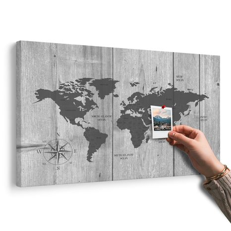 QUADRO IN SUGHERO – MAPPA GRIGIA SU SFONDO DI LEGNO - QUADRI SU SUGHERO - STAMPE E QUADRI