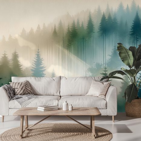 SAMOLEPÍCÍ TAPETA MLŽNÝ LES V AKVARELU - TAPETY LES - TAPETY