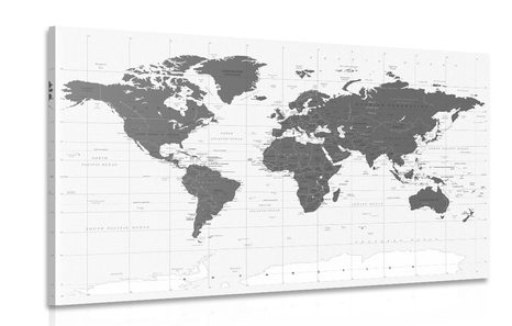 PICTURE POLITICAL MAP OF THE WORLD IN BLACK & WHITE