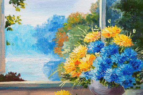 КАРТИНА НА ПЛАТНО – ПРОЛЕТЕН БУКЕТ ДО ПРОЗОРЕЦА - КАРТИНИ С ЦВЕТЯ - КАРТИНИ